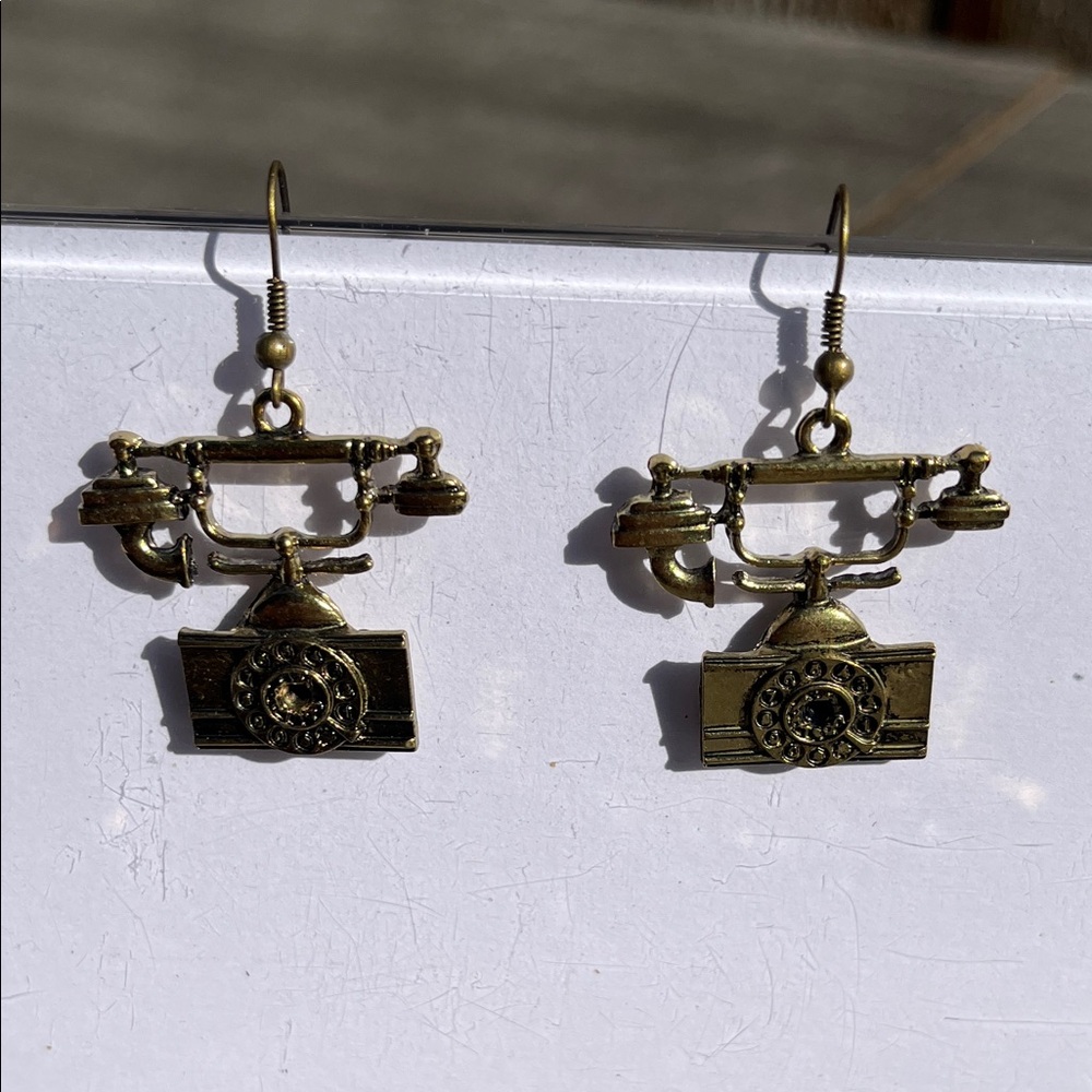 Vintage Style Gold Telephone Earrings